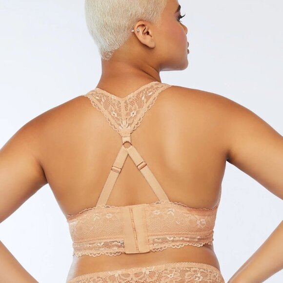 Savage X Fenty Floral Lace Racerback Unlined Wireless Beige Tan Bralette 1X - Picture 4 of 11
